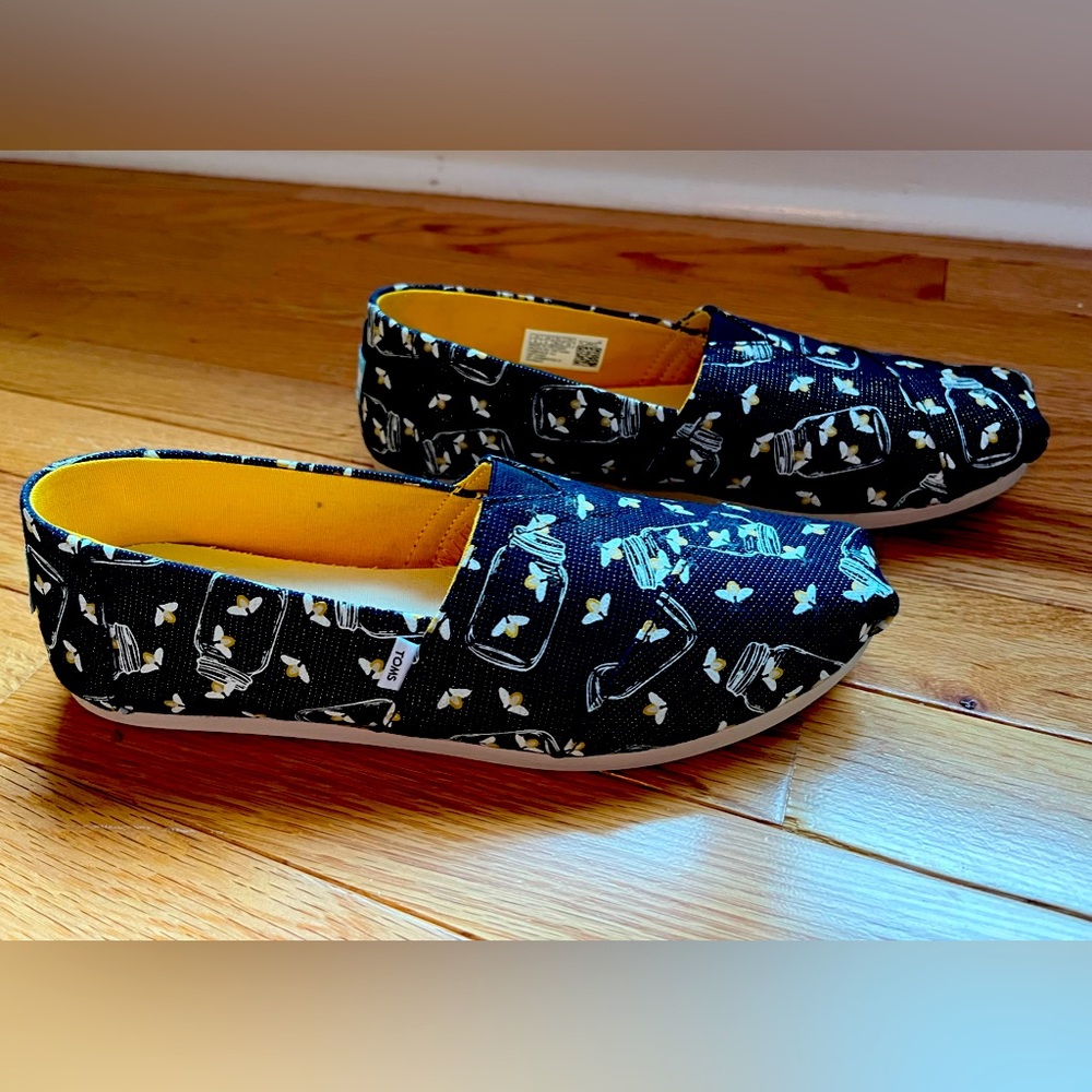 Toms Alpargata Glow in the Dark Subtle Metallic Fireflies Print Espadrilles NEW